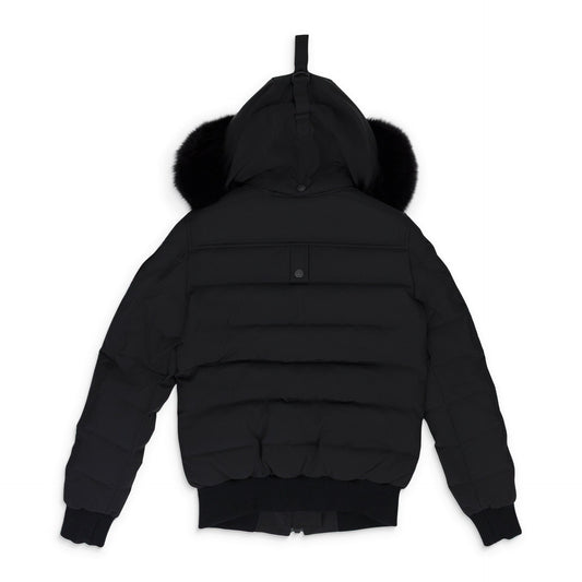 Black / Black Ladriere Shearling Trim Bomber Jacket