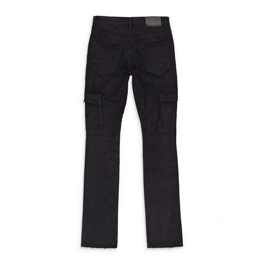 Black P004 Resin Coated Flared Cargo Skinny Jeans