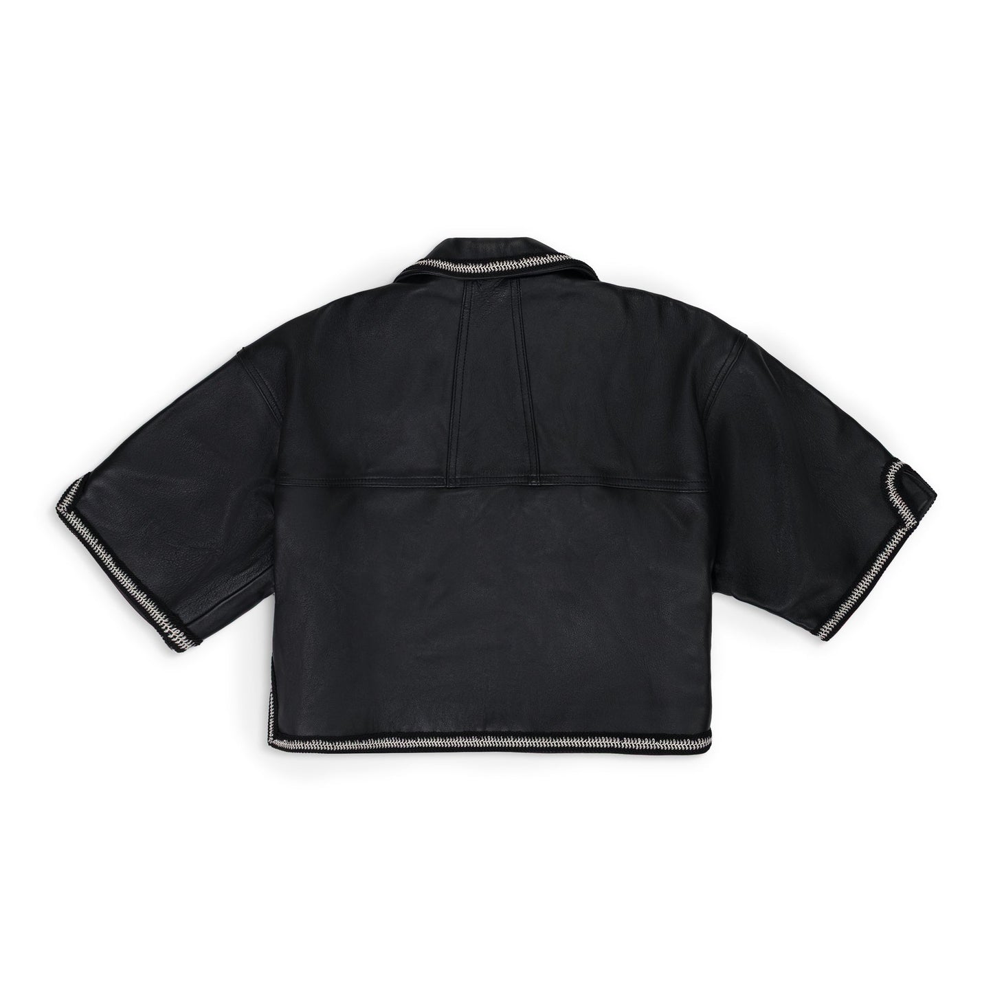 Black Stitched Crop Leather Vest