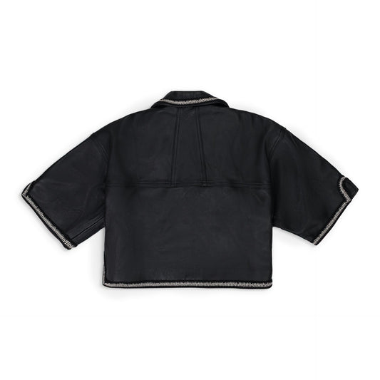 Black Stitched Crop Leather Vest