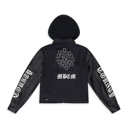 BLACK UNKNOWN CABAN WITH WHITE GRAPHIC DENIM JACKET