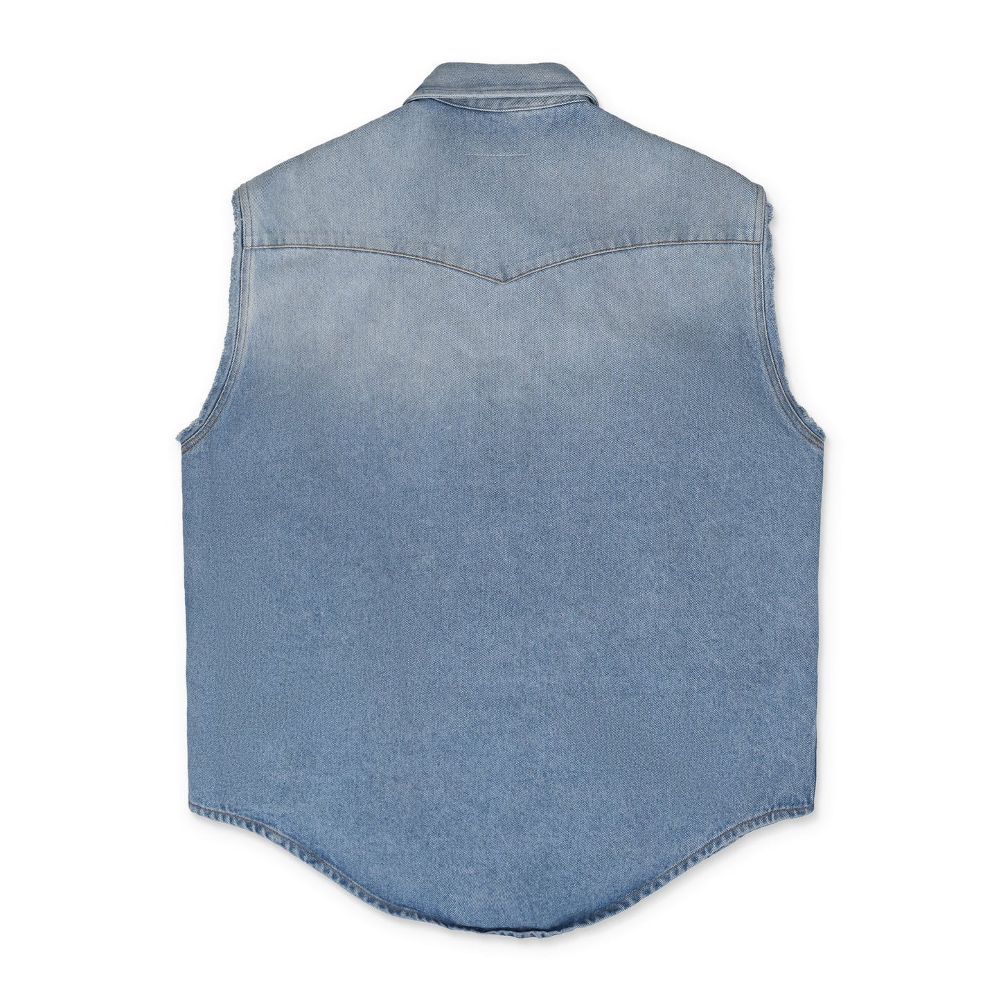 Blue Sleeveless Distressed Denim Shirt