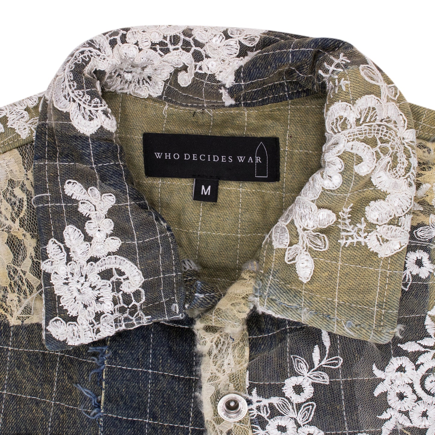 Multicolor Lace Patchwork Grid Polo Shirt
