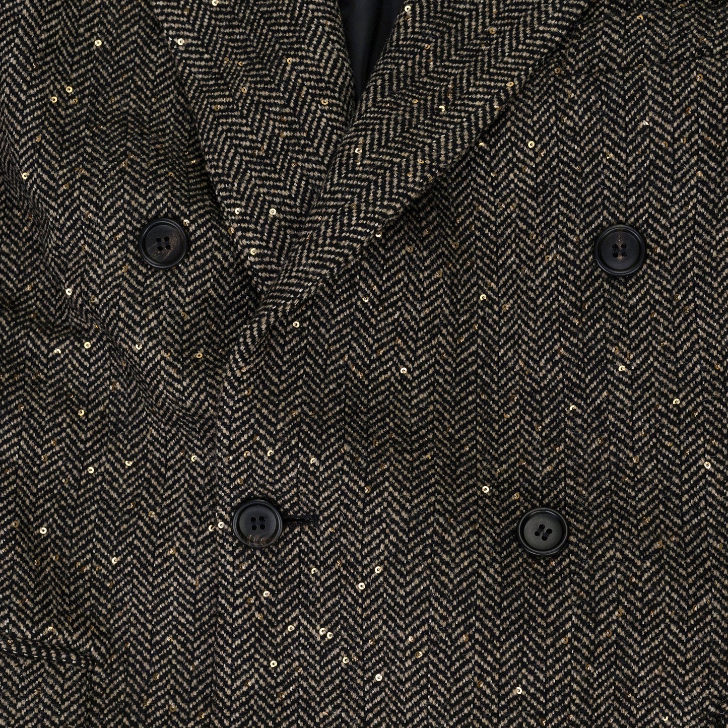 Black Sand Herringbone Sequin Long Coat