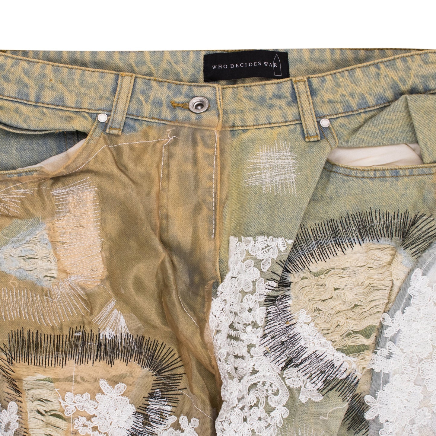 Tan Overdyed Lace Burrow Jeans
