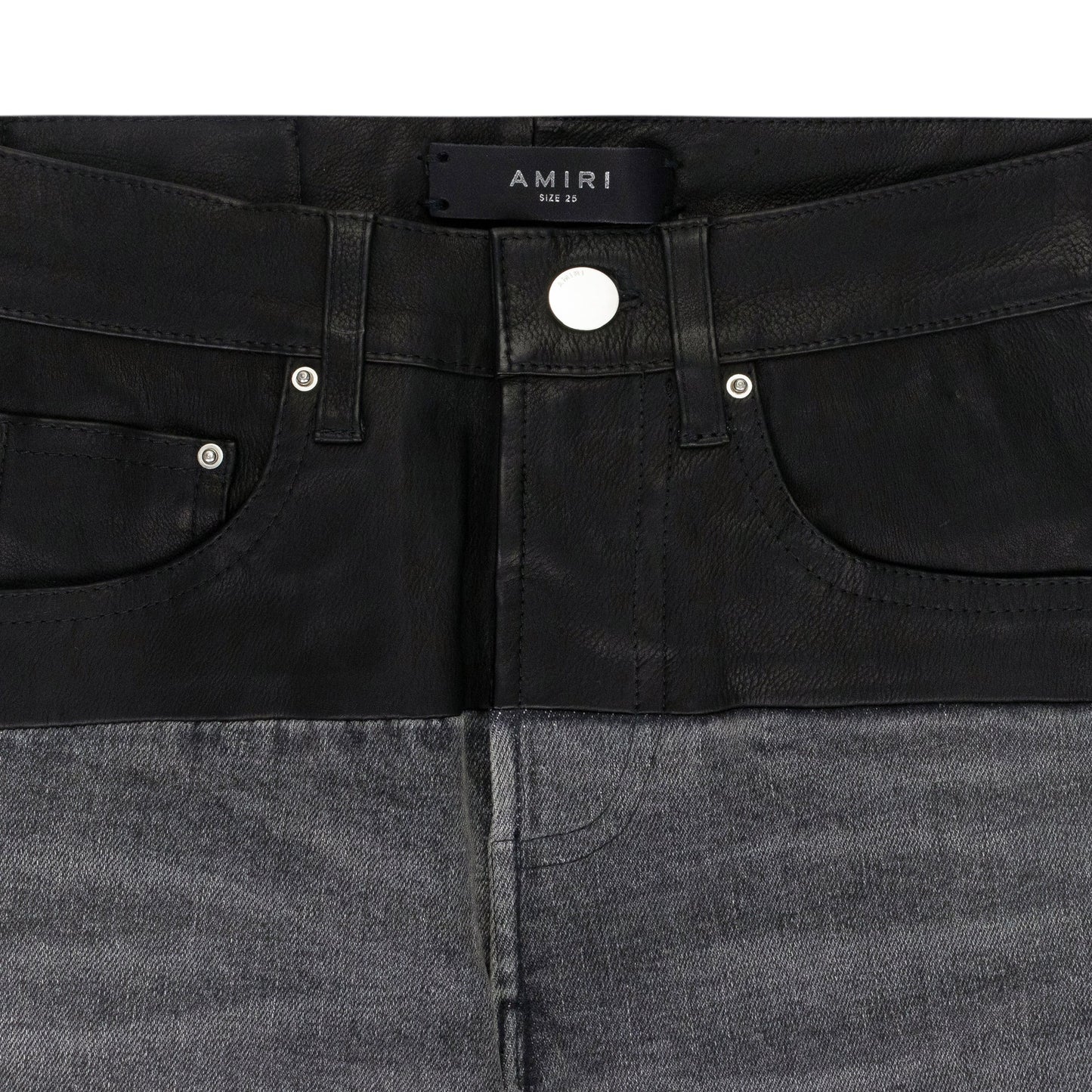 Grey Contrast Leather Skinny Jeans