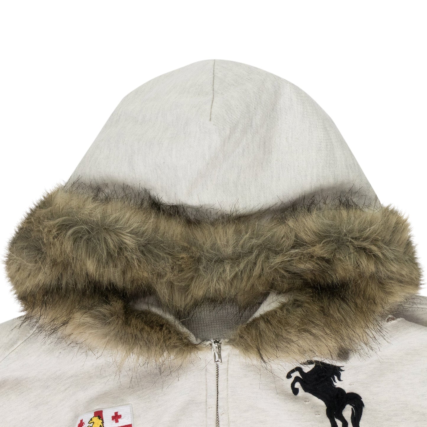 Oatmeal Melange 'Buttivore' Fur Lined Zip Hoodie