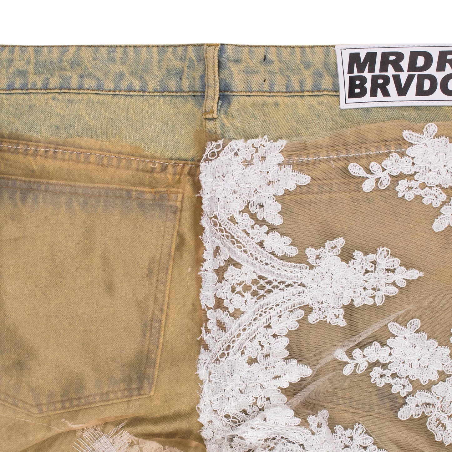 Tan Overdyed Lace Burrow Jeans