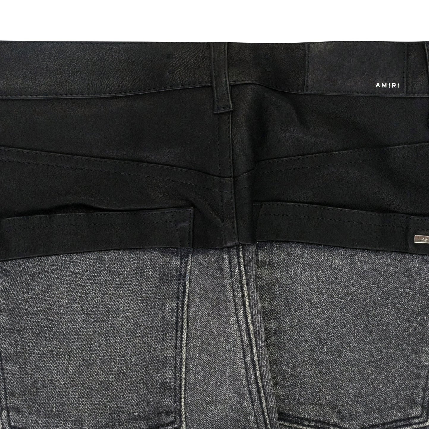 Grey Contrast Leather Skinny Jeans