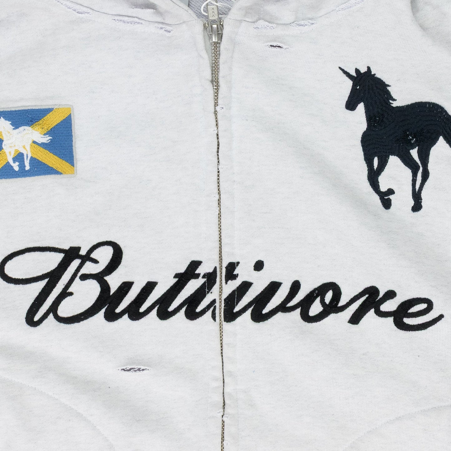 WHITE BUTTIVORE ZIP HOODIE