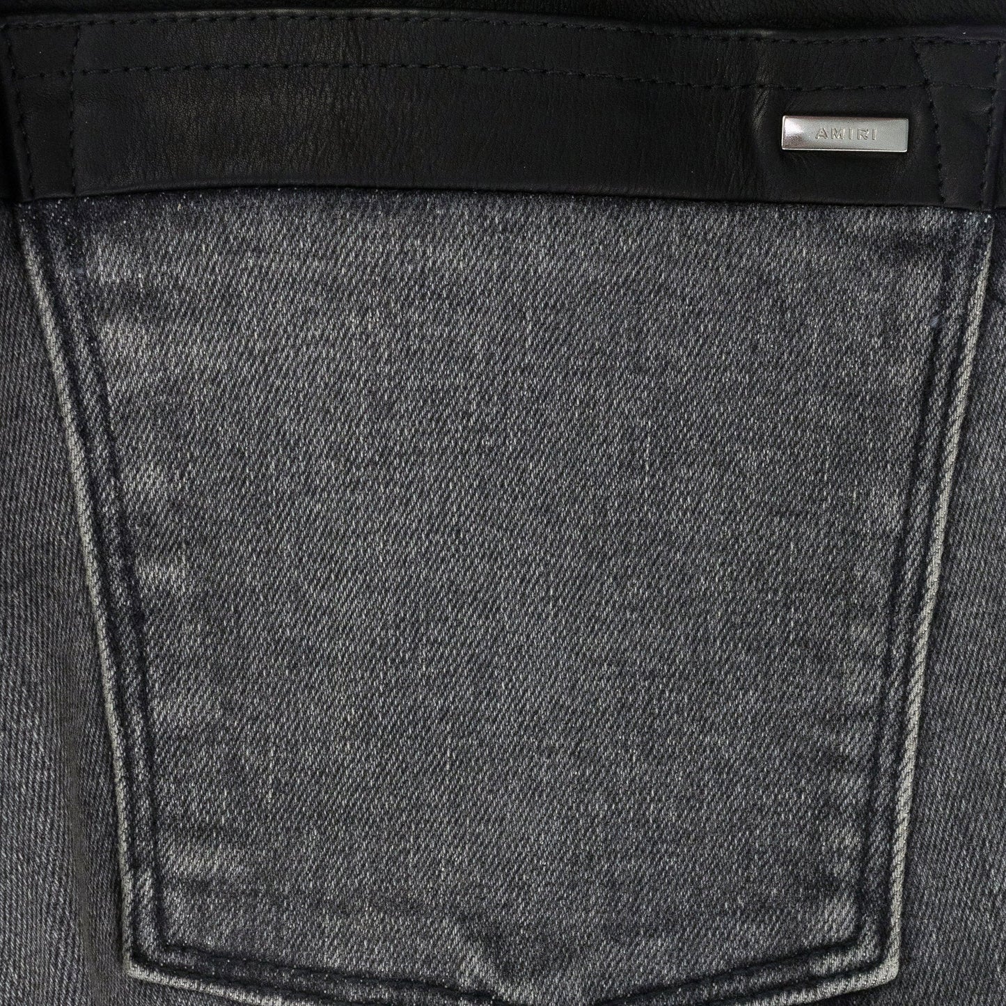 Grey Contrast Leather Skinny Jeans