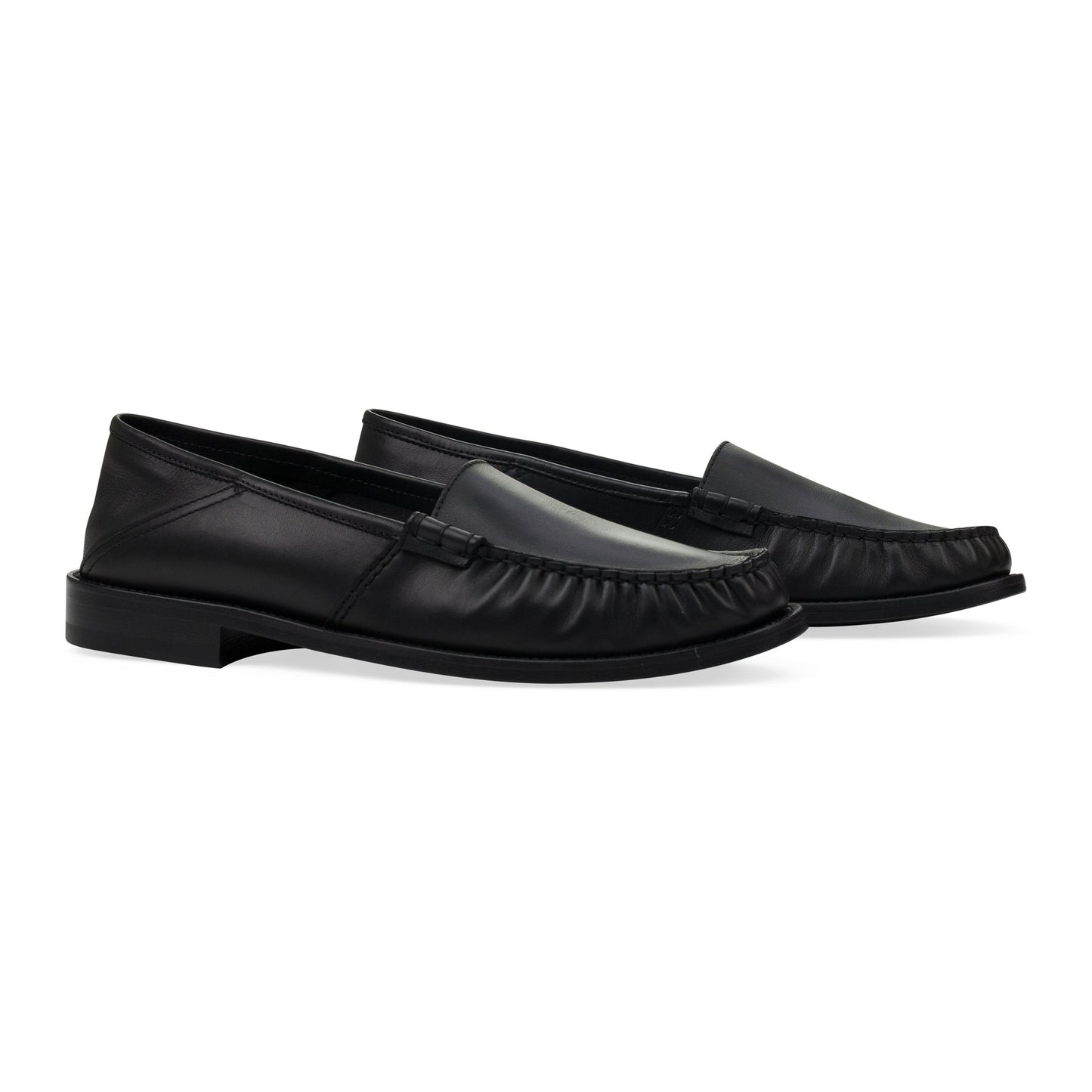 Black Gathered Slip On Loafers