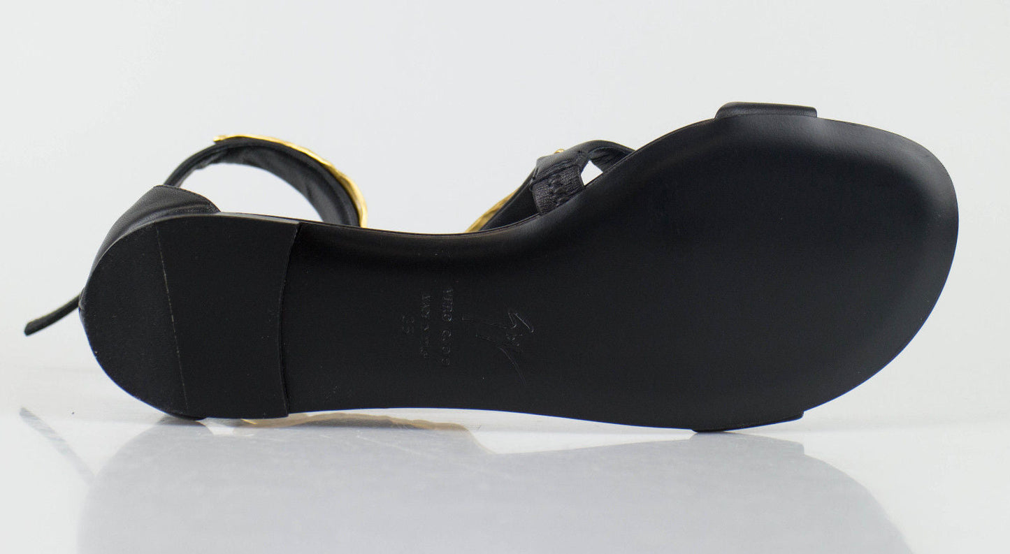 ROLL JETI LEATHER BLACK SANDALS & FLIP-FLOPS