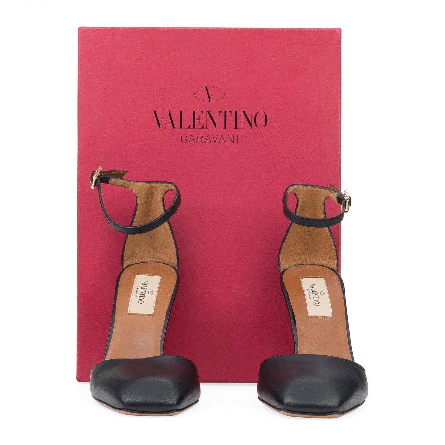 BLACK NERO SCARPE ANKLE STRAP SLIGHTLY SQUARED TOE HEELS