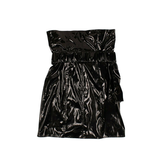 High-Waisted Vinyl Mini Skirt - Black