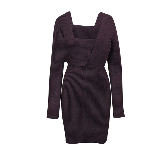 BOTTEGA VENETA Purple Sable Rib Knit Short Dress
