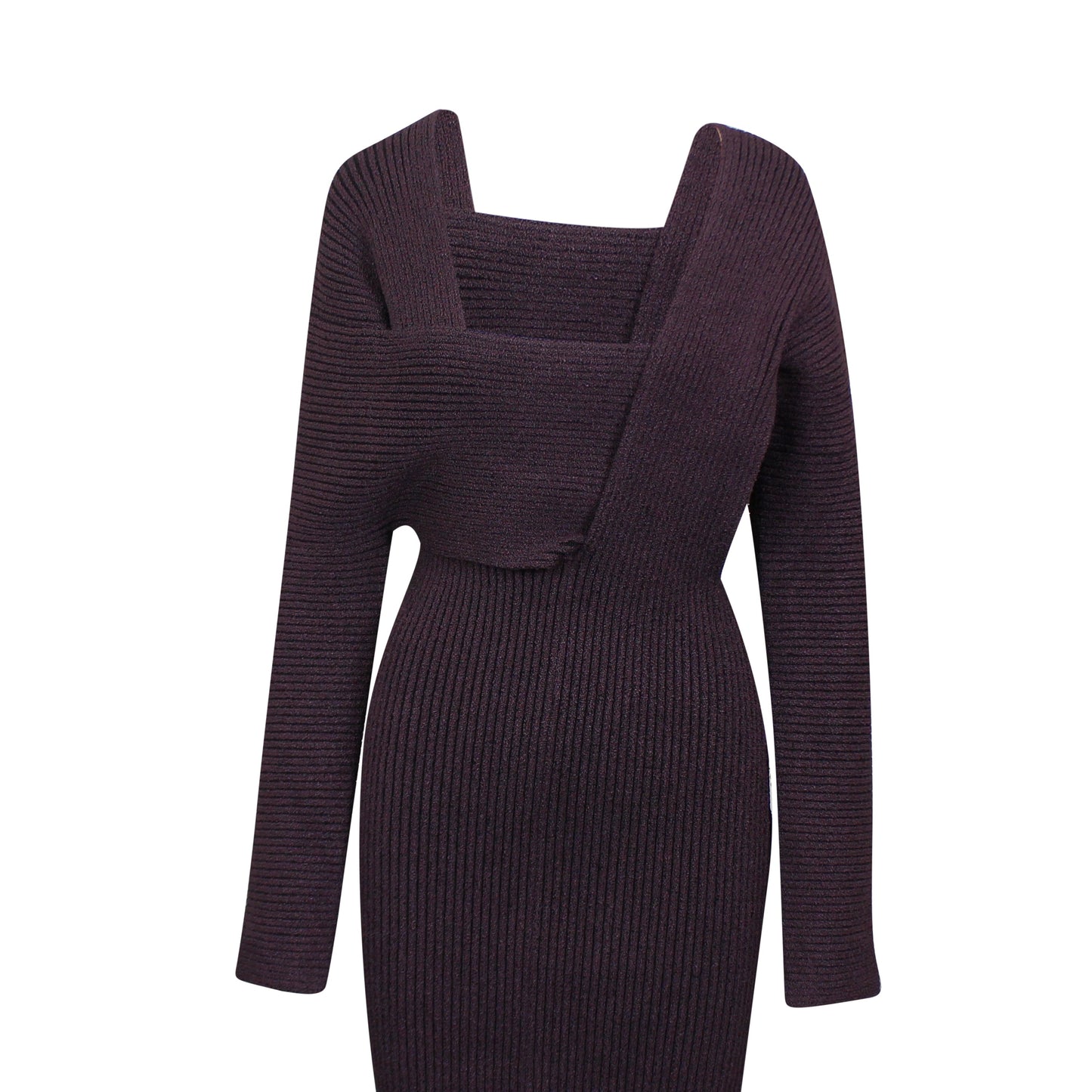 BOTTEGA VENETA Purple Sable Rib Knit Short Dress