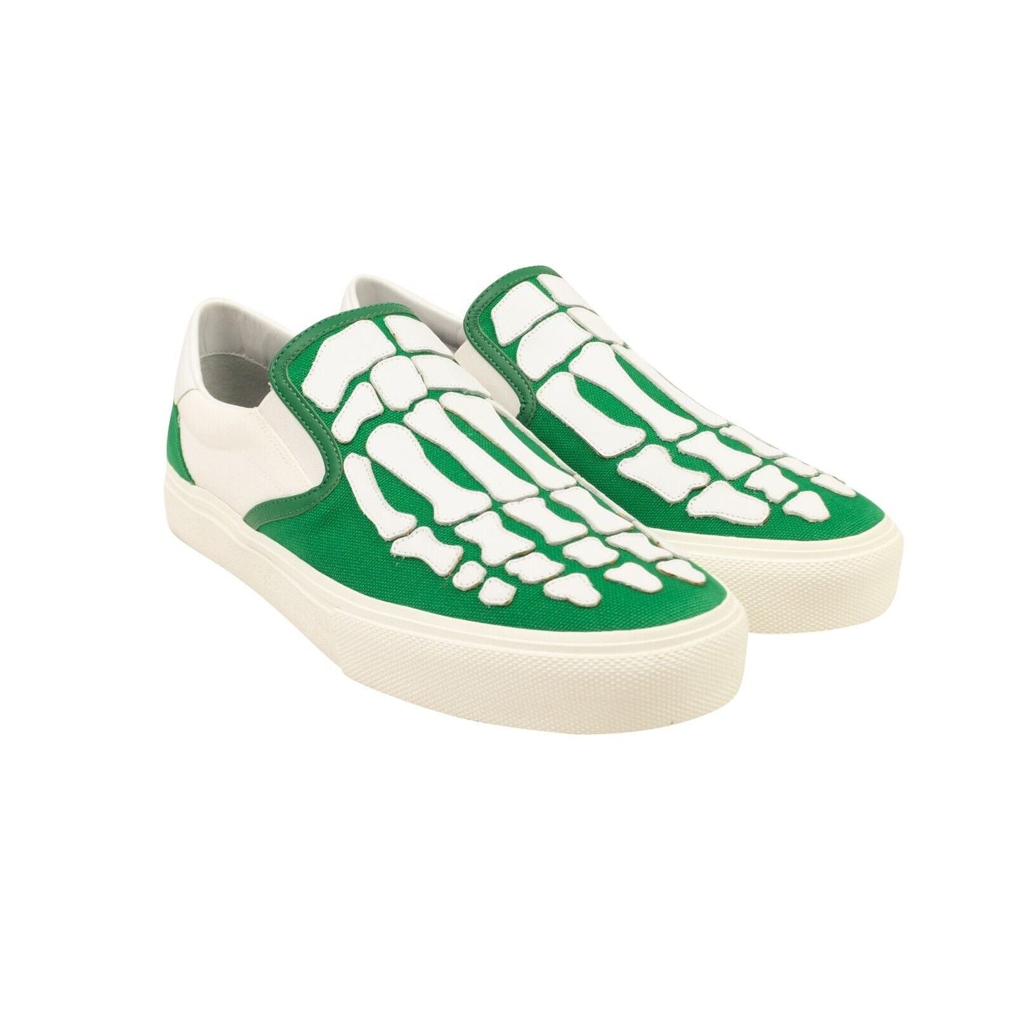 Green And White Leather Skeleton Toe Slip On Sneakers